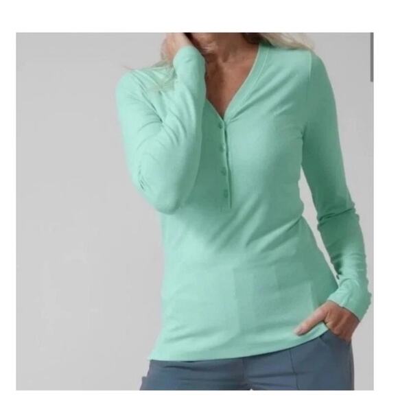 Athleta Tops - Athleta Uptempo Ribbed Henley Top Long Sleeve Shirt Mint Green V Neck M